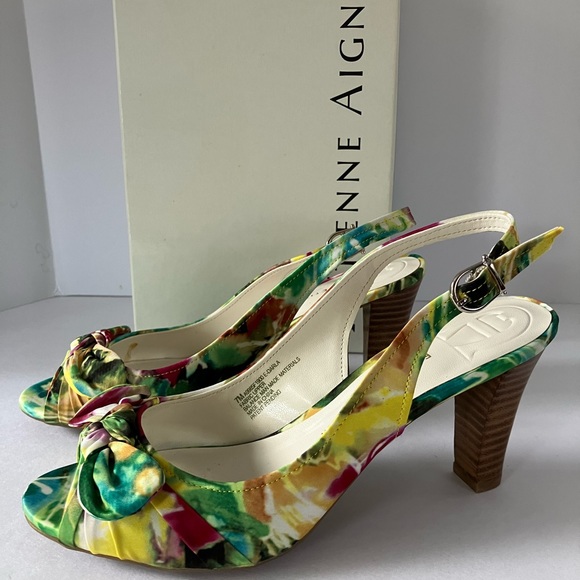Etienne Aigner Shoes - Etienne Aigner Women’s Peep Toe Slingback Heels, Size 7M, Floral Fabric.